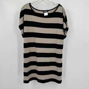Ambria Womens Size 14 Striped Top Neutral Black Tan Boxy Oversized Minimalist‎